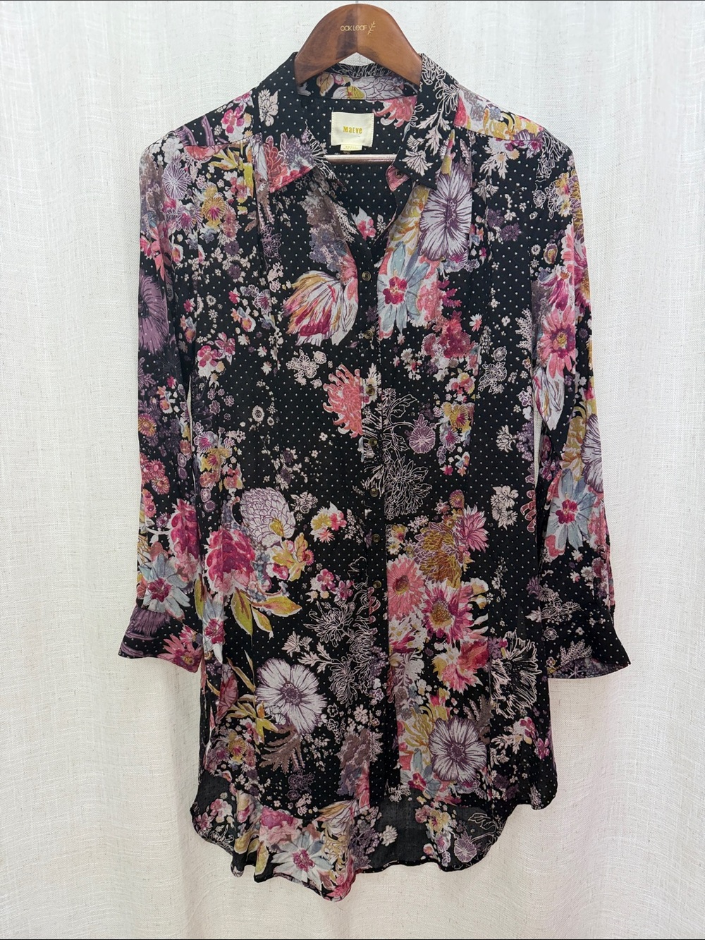 Maeve Black Floral Button-Down High-Low Dress Size Small Excellent Condition